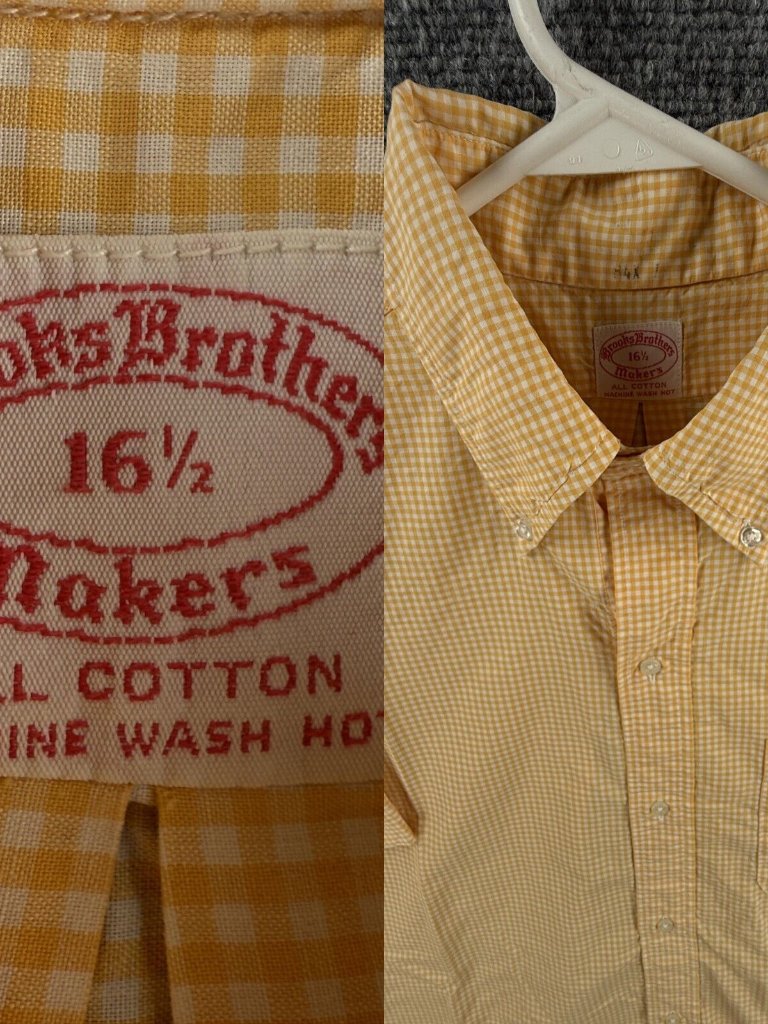 Vtg Brooks Brothers Makers Yellow Check 16.5 (15.75) Button Up Short Sleeve Usa